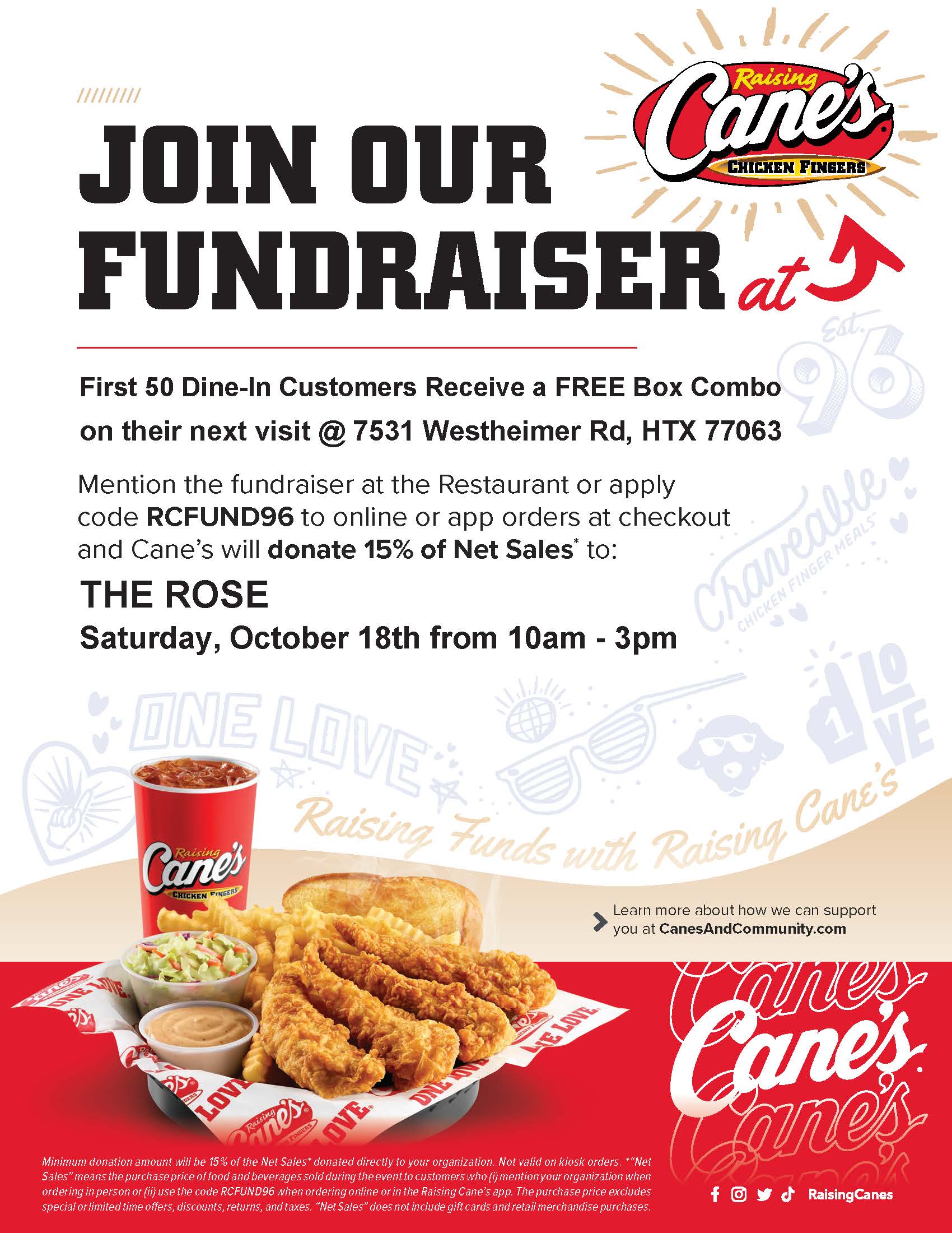 THE ROSE Fundraiser at RAISING CANES 10.18.25