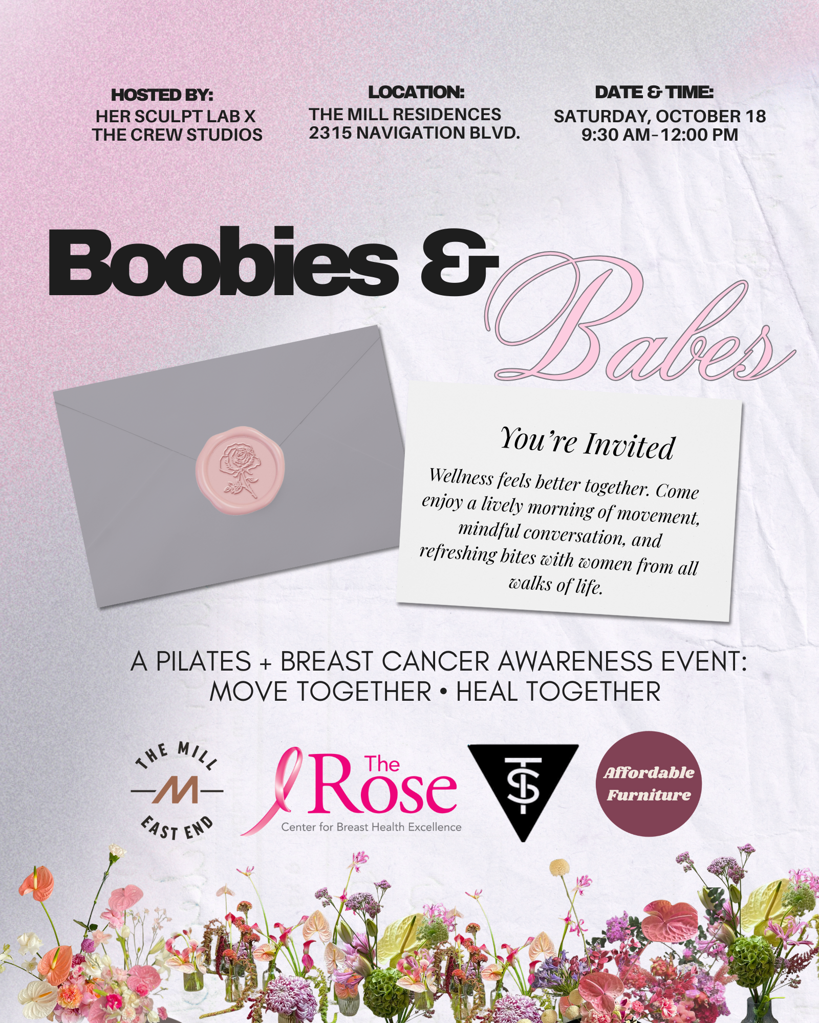 Boobies and Babes Wellness Event and Pilates 7 flyer